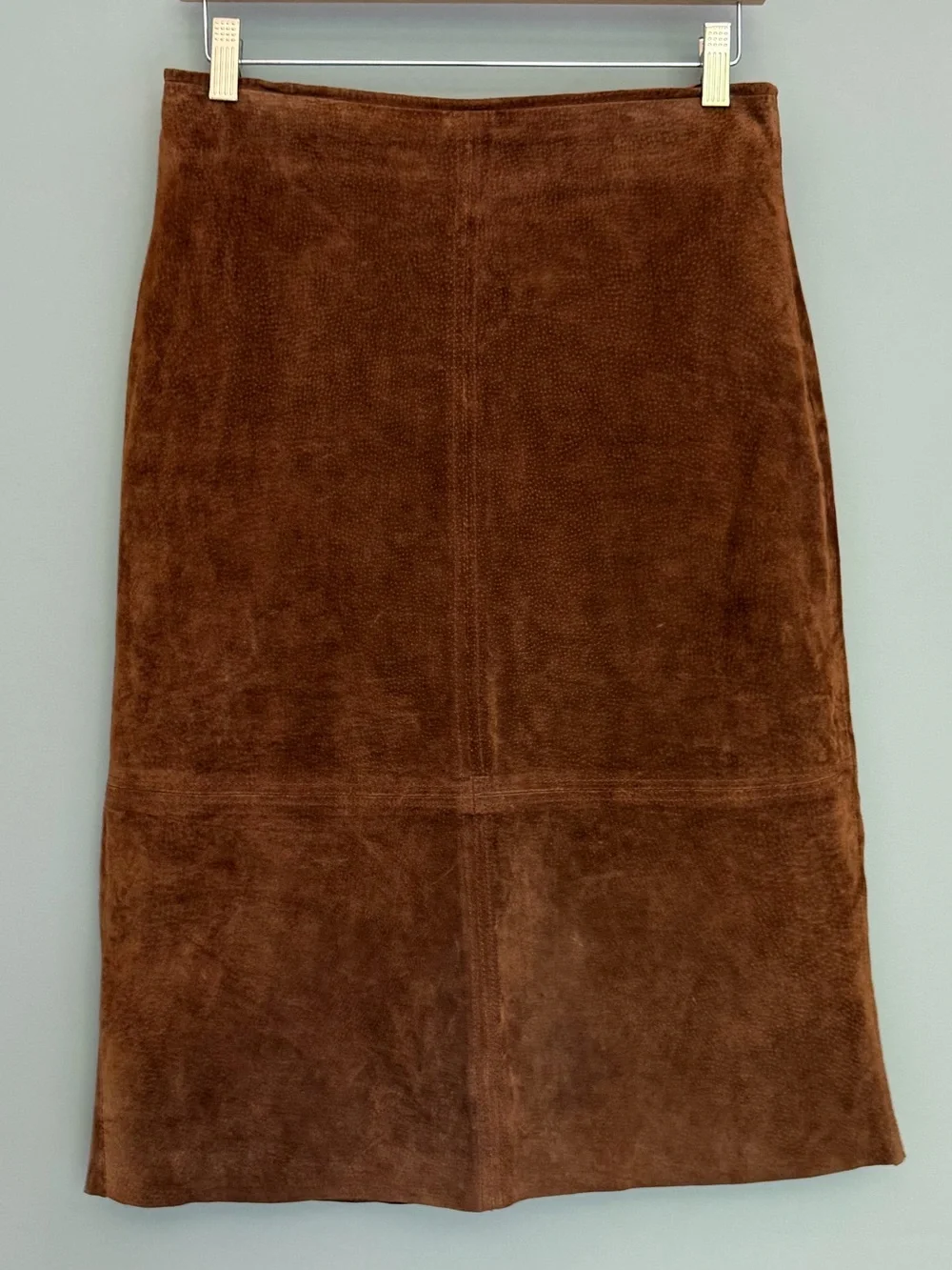 Vintage Clio 100% Leather Suede Western Camel Brown A-Line Midi Skirt - Picture 1 of 14